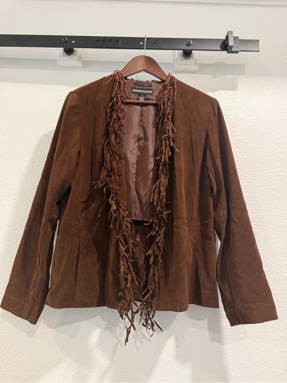 Norton McNaughton Chocolate Brown Faux Suede Fringe Jacket